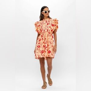 OLIPHANT Scallop Pintuck Button Animal Print Mini Dress